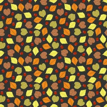 Seamless vector pattern with hand drawn autumn leaves Stock Illustration