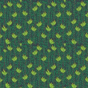 Seamless vector pattern of hand drawn flowers and leaves. Tropical background Stock Illustration