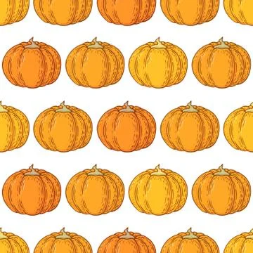 Seamless vector pattern with hand drawn colorful pumpkins isolated on white b Stock Illustration
