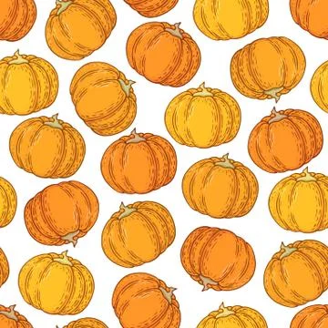Seamless vector pattern with hand drawn colorful pumpkins isolated on white b Stock Illustration