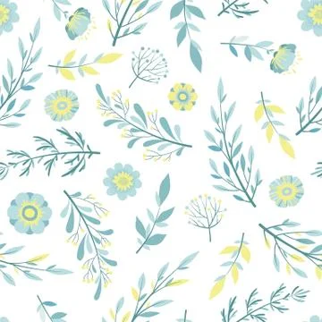Seamless vector pattern with hand drawn flowers, leaves and branches isolated Stock Illustration