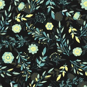 Seamless vector pattern with hand drawn flowers, leaves and branches isolated Stock Illustration