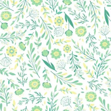 Seamless vector pattern with hand drawn flowers, leaves and branches isolated Stock Illustration