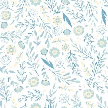 Seamless vector pattern with hand drawn flowers, leaves and branches isolated Stock Illustration