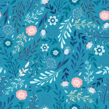 Seamless vector pattern with hand drawn floral elements, branches, leaves and Stock Illustration