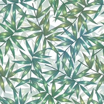 Seamless vector pattern with hand drawn green bamboo branches or leaves isola Stock Illustration