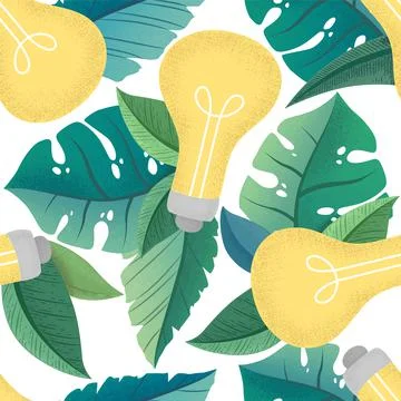 Seamless vector pattern with hand drawn textured tropical leaves and light bu Stock Illustration