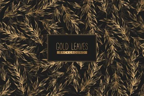 Seamless vector pattern with hand drawn gold tree branches and leaves isolate Stock Illustration