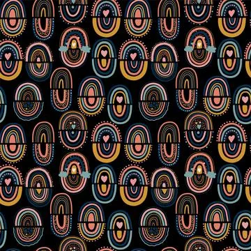 Seamless vector pattern with hand drawn colors rainbows Trendy baby texture.. Illustrazione stock