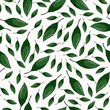 Seamless vector pattern with hand-drawn tree leaves. Stock Illustration