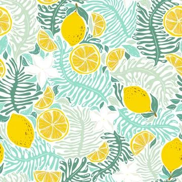 Seamless vector pattern with hand drawn abstract plants, exotic flowers and.. Stock Illustration