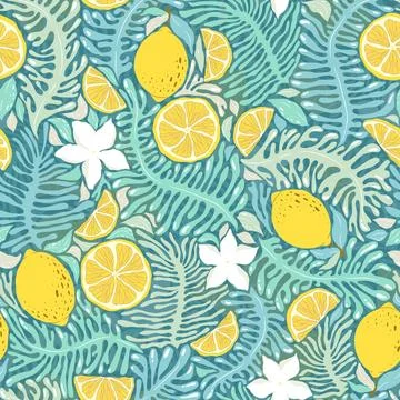 Seamless vector pattern with hand drawn abstract plants, exotic flowers and.. Stock Illustration