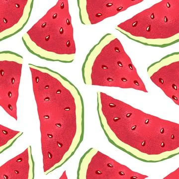 Seamless vector pattern with hand drawn textured watermelons isolated on wh.. Stock Illustration