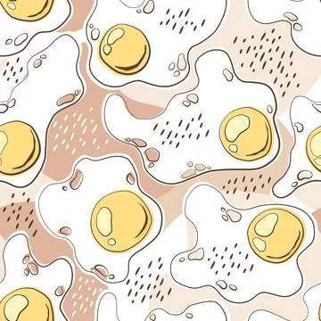 Seamless vector pattern with hand drawn fried eggs isolated on abstract bac.. Stock Illustration