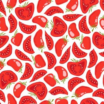 Seamless vector pattern with hand drawn tomatoes isolated on white backgrou.. Illustrazione stock