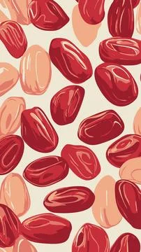 Seamless Vector Pattern of Hand-Drawn Red Dates on Light Background Stock Illustration