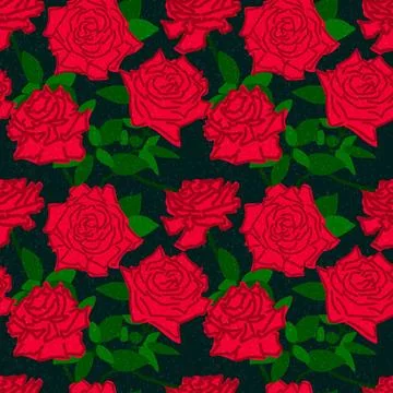 Seamless vector pattern hand drawn red roses Stock Illustration