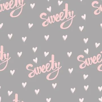 Seamless vector pattern with handwriting text, "Sweety". Decorative background Stock Illustration