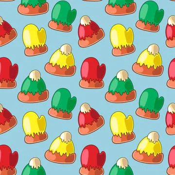 Seamless vector pattern with hat and mitten Illustrazione stock