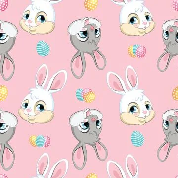 Seamless vector pattern with heads of easter bunnies pink Illustrazione stock