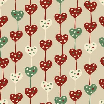 Seamless vector pattern with heart shaped lillipops in retro colors Stock Illustration