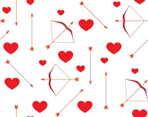 Seamless vector pattern with hearts, bow and arrows. Valentines day design in Stock Illustration