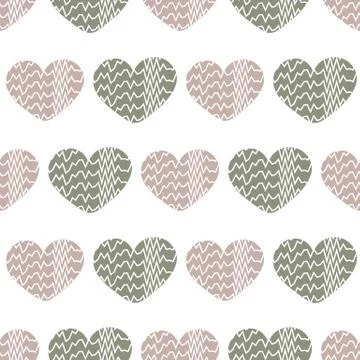 Seamless vector pattern with hearts having zig zag texture Illustrazione stock