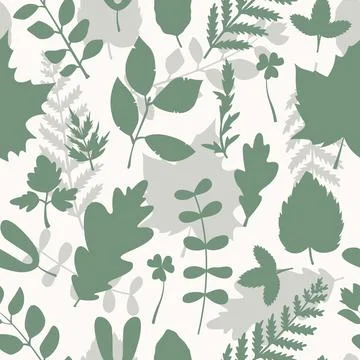 Seamless vector pattern with herbarium leaves and flowers in a simple style. Illustrazione stock