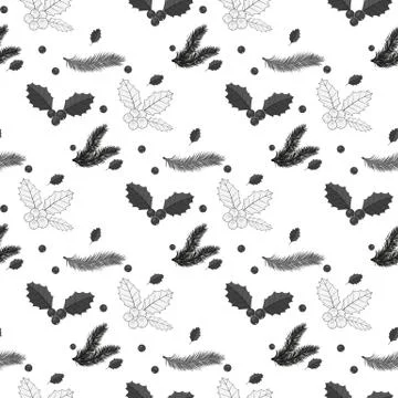Seamless vector pattern with holly berries, holiday christmas background. Stock Illustration