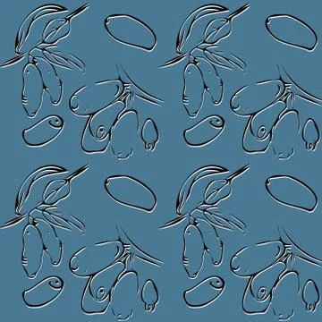 Seamless vector pattern of the honeysuckle contour on a gray-green isolated Stock Illustration