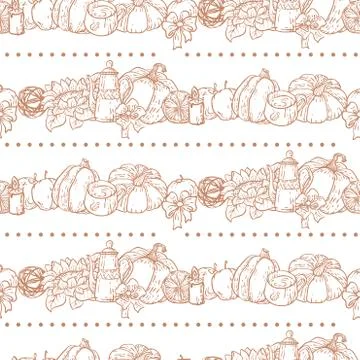 Seamless vector pattern with household stuff in horizontal lines Stock Illustration