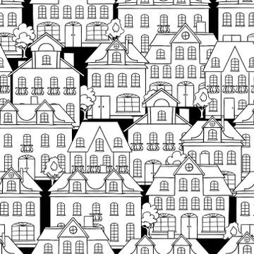Seamless vector pattern with houses and trees Illustrazione stock