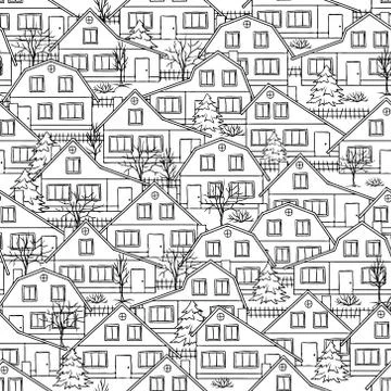 Seamless vector pattern with houses and trees Illustrazione stock