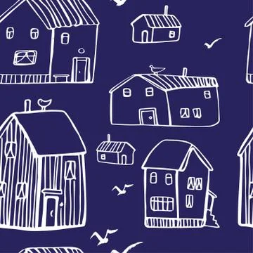 Seamless vector pattern with houses. Stock Illustration