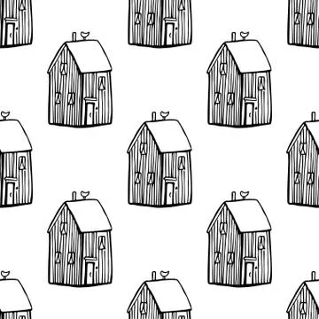 Seamless vector pattern with houses. Stock Illustration
