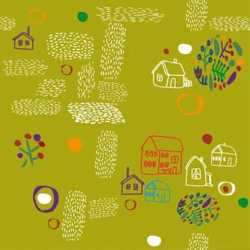 Seamless vector pattern with houses. Illustrazione stock