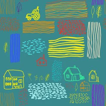 Seamless vector pattern with houses. Stock Illustration