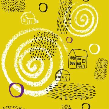 Seamless vector pattern with houses. Illustrazione stock