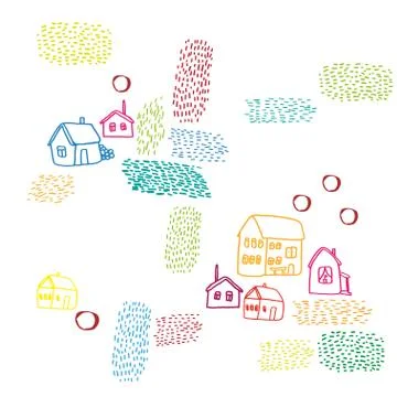 Seamless vector pattern with houses. Stock Illustration
