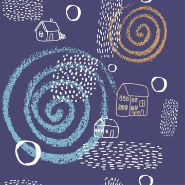 Seamless vector pattern with houses. Illustrazione stock