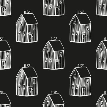 Seamless vector pattern with houses. Stock Illustration