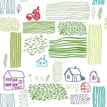 Seamless vector pattern with houses. Stock Illustration