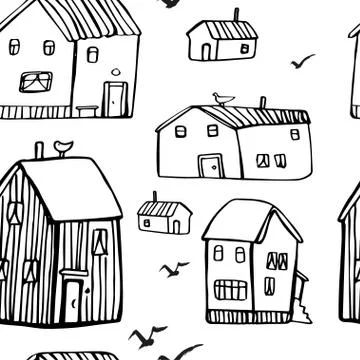 Seamless vector pattern with houses. Stock Illustration