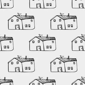 Seamless vector pattern with houses. Illustrazione stock