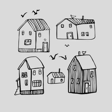 Seamless vector pattern with houses. Stock Illustration
