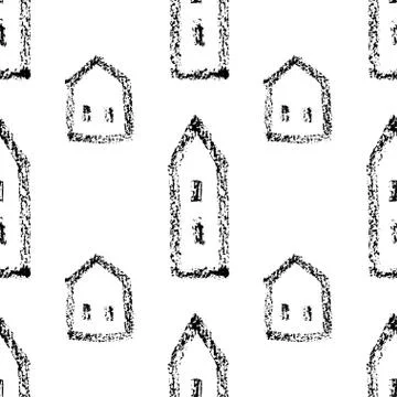 Seamless vector pattern with houses. Stock Illustration