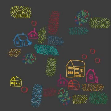 Seamless vector pattern with houses. Stock Illustration