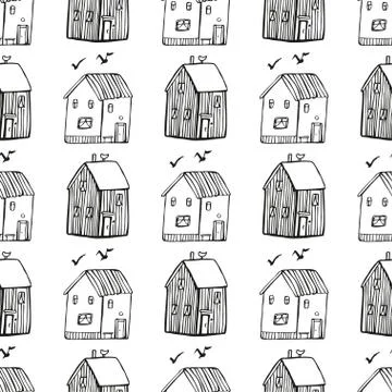 Seamless vector pattern with houses. Stock Illustration