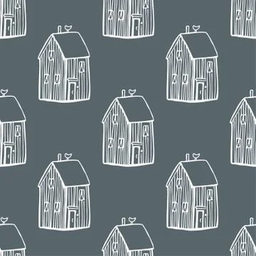 Seamless vector pattern with houses. Stock Illustration