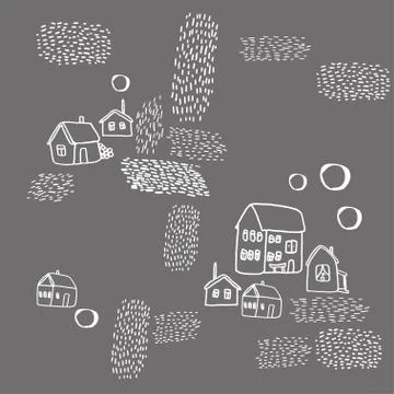 Seamless vector pattern with houses. Stock Illustration